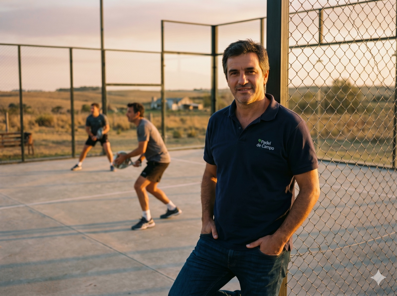 Dueño de un club de pádel en la pampa argentina, atardecer