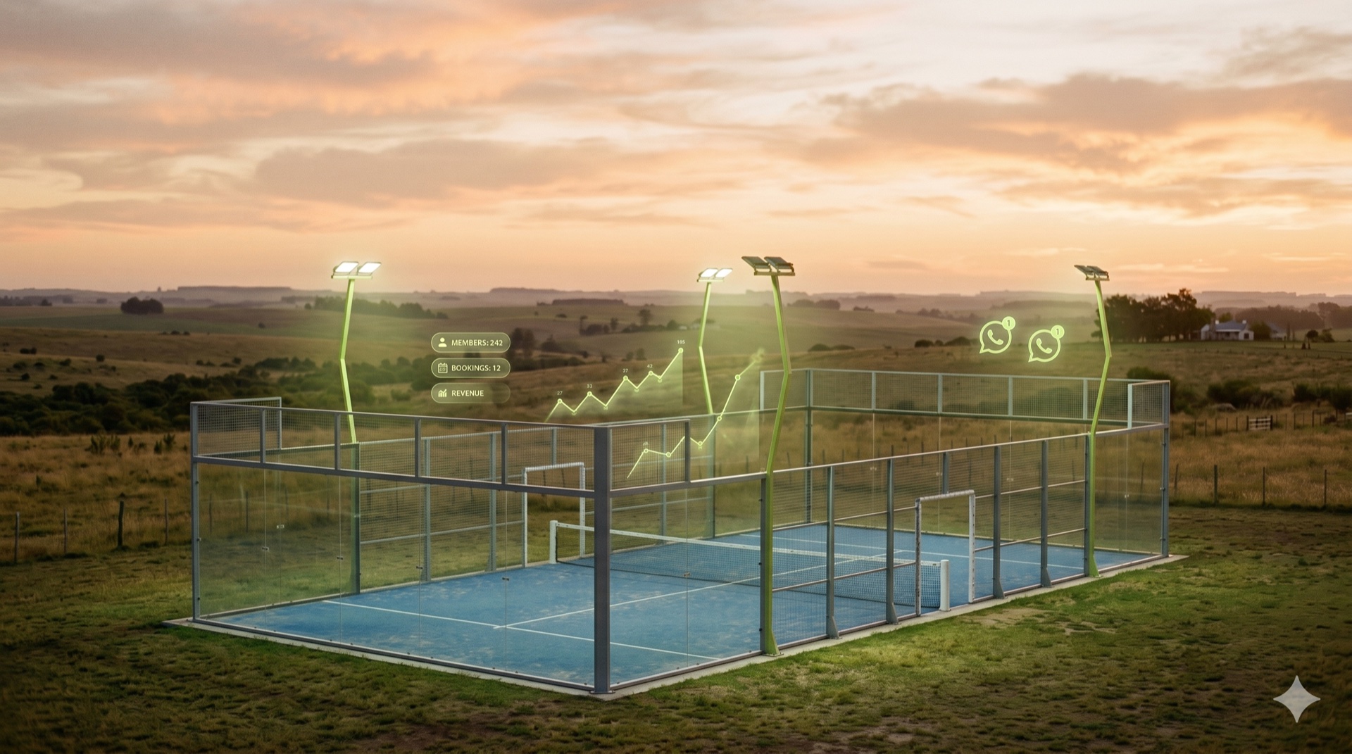 Padelero Pro — cancha de pádel en la pampa argentina con visualizaciones IA